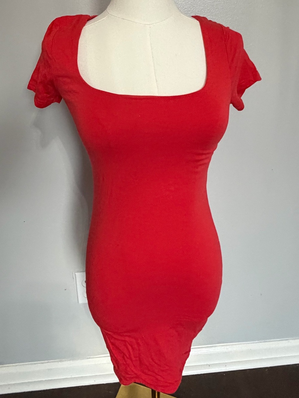 Fashion Nova Red Bodycon Mini Dress Square Neck Sz M